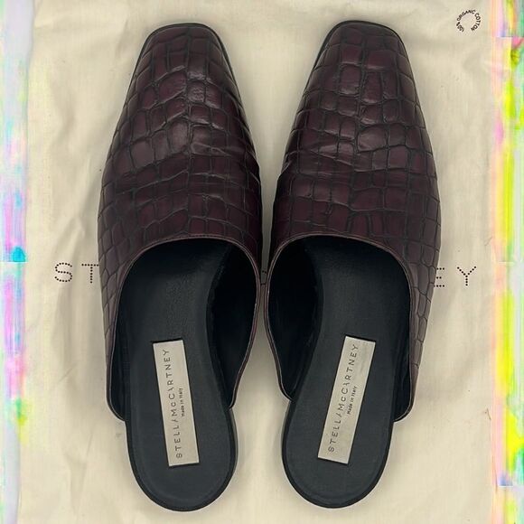 Stella McCartney Burgundy Faux Croc Embossed Leather Mules Size 38 / US 8 - Picture 4 of 14
